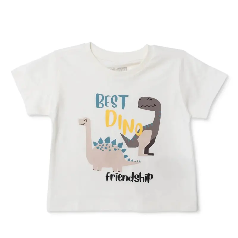 Hellobaby Boys T-Shirt Dinosaur Print Crew Neck Short Sleeve - Ecru 1