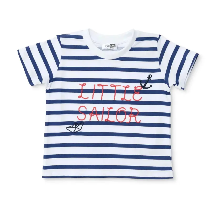 Hellobaby Boys T-Shirt Nautical Print Little Sailor Crew Neck Short Sleeve - Navy Printed 1