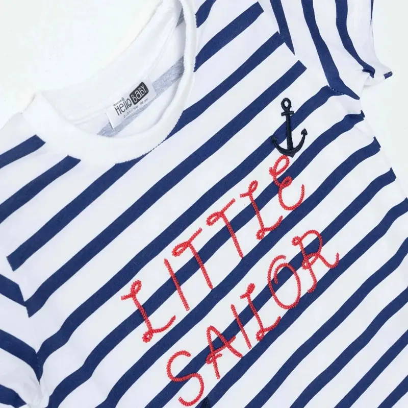 Hellobaby Boys T-Shirt Nautical Print Little Sailor Crew Neck Short Sleeve - Navy Printed 3