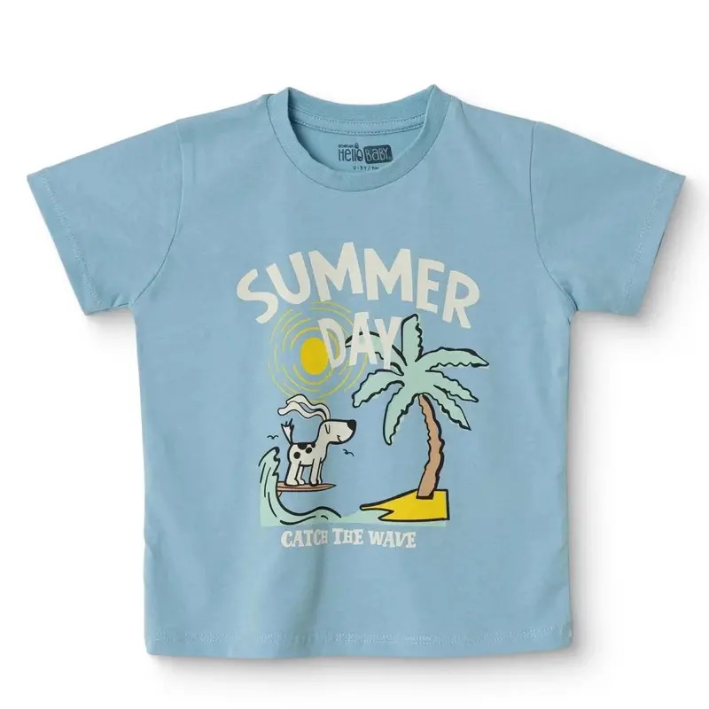 Hellobaby Boys T-Shirt Palm Tree Crew Neck Short Sleeve - Blue 1