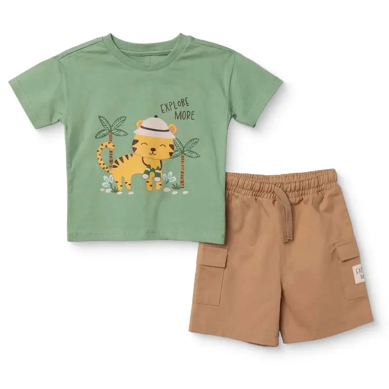 Hellobaby Boys T-Shirt-Short Animal Safari Adventure Crew Neck Short Leg Short Sleeve - Green 1