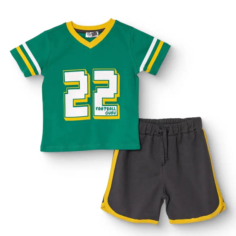 Hellobaby Boys T-Shirt-Short Numbers Lace-Up Little Sports V-Neck Short Leg Short Sleeve - Dark Green 1