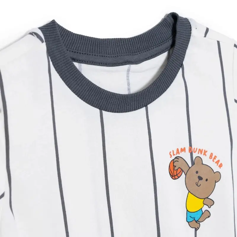 Hellobaby Boys T-Shirt-Short Striped Lace-Up Little Sports Peter-Pan Collar Long Leg Short Sleeve - Ecru Printed 4