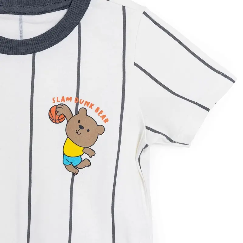 Hellobaby Boys T-Shirt-Short Striped Lace-Up Little Sports Peter-Pan Collar Long Leg Short Sleeve - Ecru Printed 5