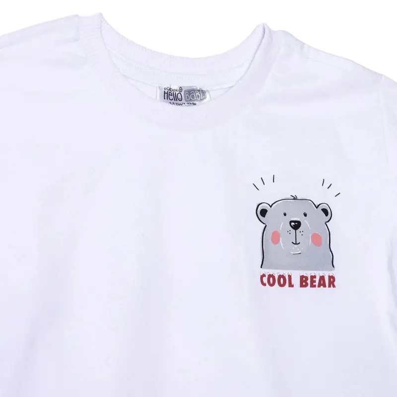 Hellobaby Boys T-Shirt & Shorts Set Bear Print Lace-Up Crew Neck Above The Knee Short Sleeve - White 3