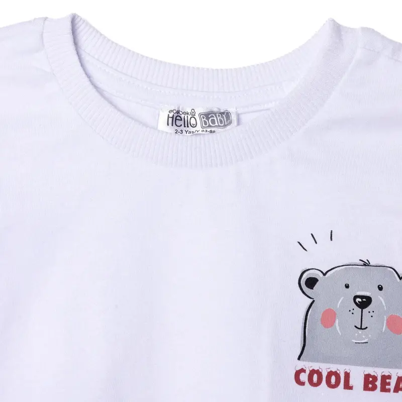 Hellobaby Boys T-Shirt & Shorts Set Bear Print Lace-Up Crew Neck Above The Knee Short Sleeve - White 4