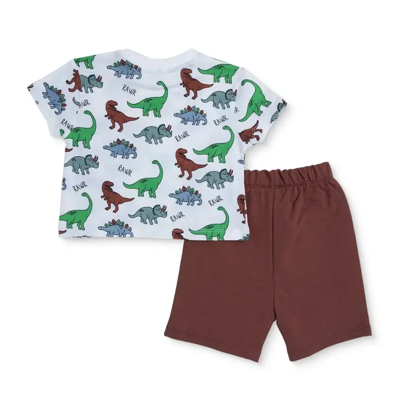 Hellobaby Boys T-Shirt & Shorts Set Dinosaur Print Crew Neck Above The Knee Short Sleeve - Ecru Printed 2