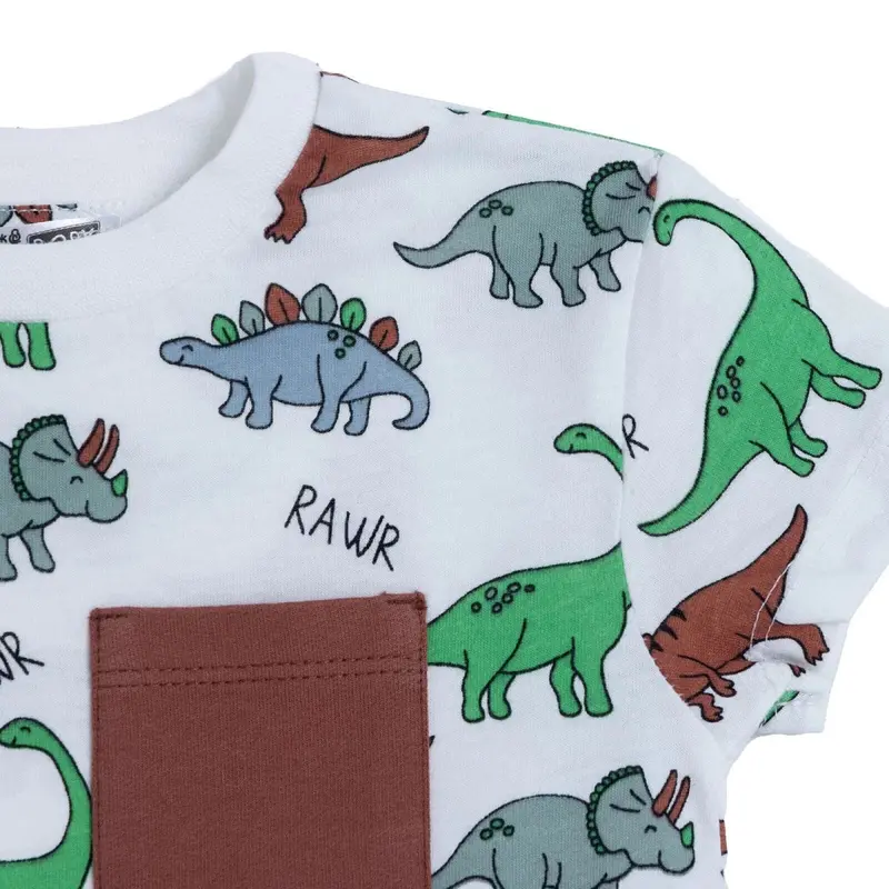 Hellobaby Boys T-Shirt & Shorts Set Dinosaur Print Crew Neck Above The Knee Short Sleeve - Ecru Printed 4