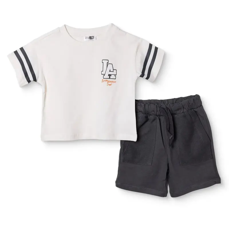 Hellobaby Boys T-Shirt & Shorts Set Lace-Up Little Sports Crew Neck Short Length Short Sleeve - White 1