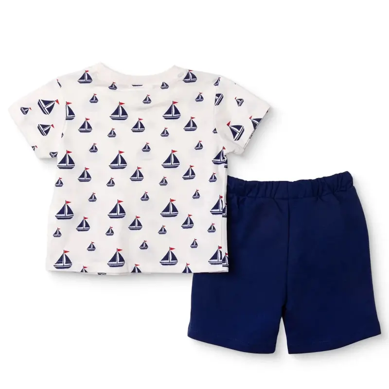 Hellobaby Boys T-Shirt & Shorts Set Nautical Print Little Sailor Crew Neck Above The Knee Short Slee - White Printed 2