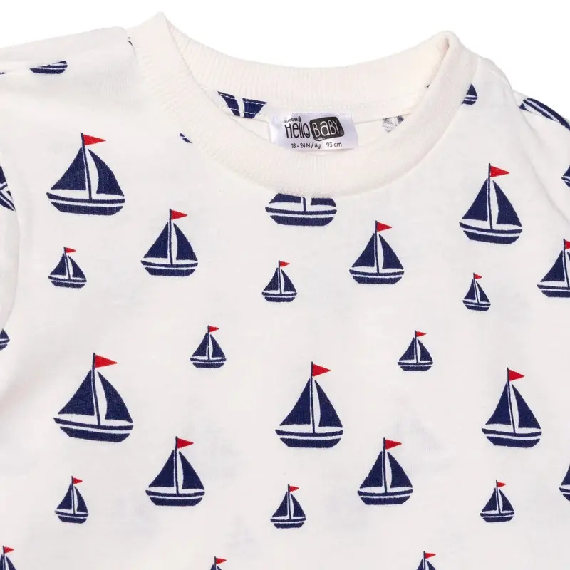 Hellobaby Boys T-Shirt & Shorts Set Nautical Print Little Sailor Crew Neck Above The Knee Short Slee - White Printed 3