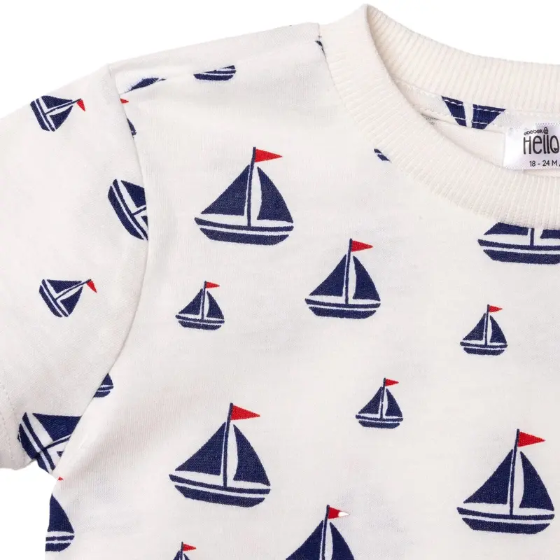 Hellobaby Boys T-Shirt & Shorts Set Nautical Print Little Sailor Crew Neck Above The Knee Short Slee - White Printed 4