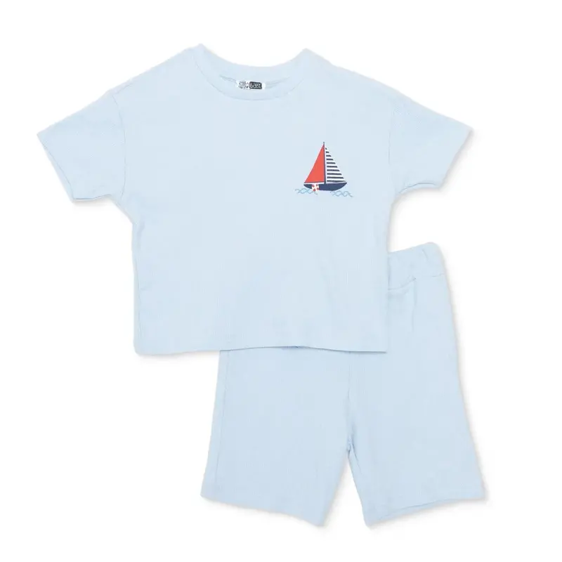 Hellobaby Boys T-Shirt & Shorts Set Nautical Print Little Sailor Crew Neck Short Length Short Sleeve - Blue 1