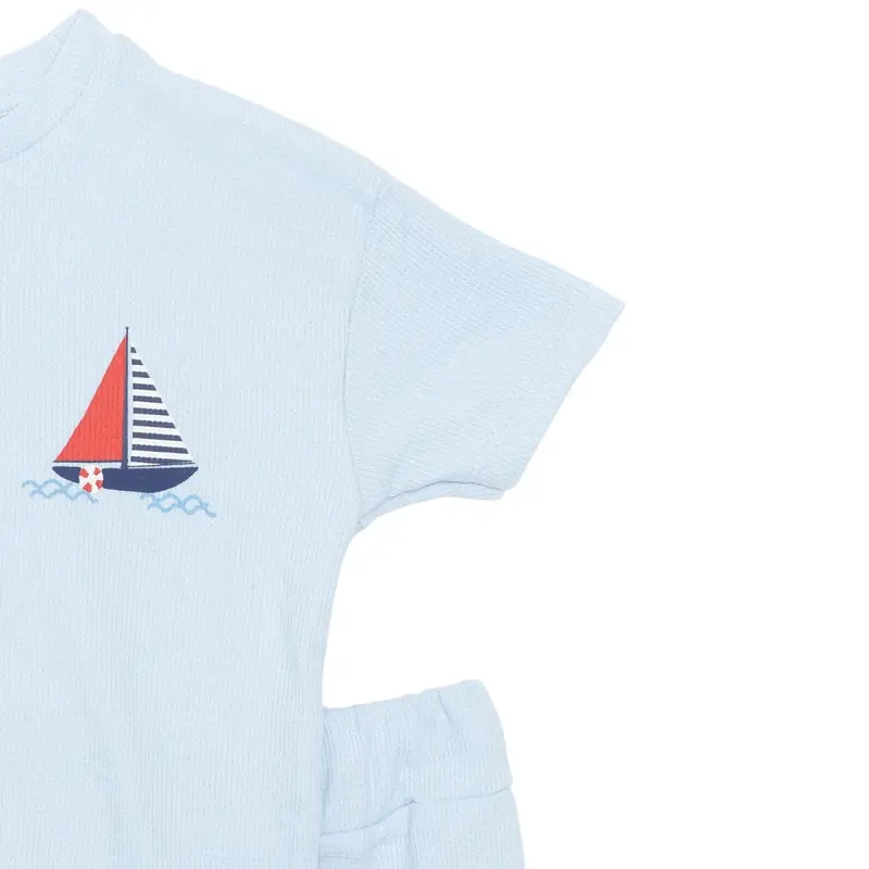Hellobaby Boys T-Shirt & Shorts Set Nautical Print Little Sailor Crew Neck Short Length Short Sleeve - Blue 6