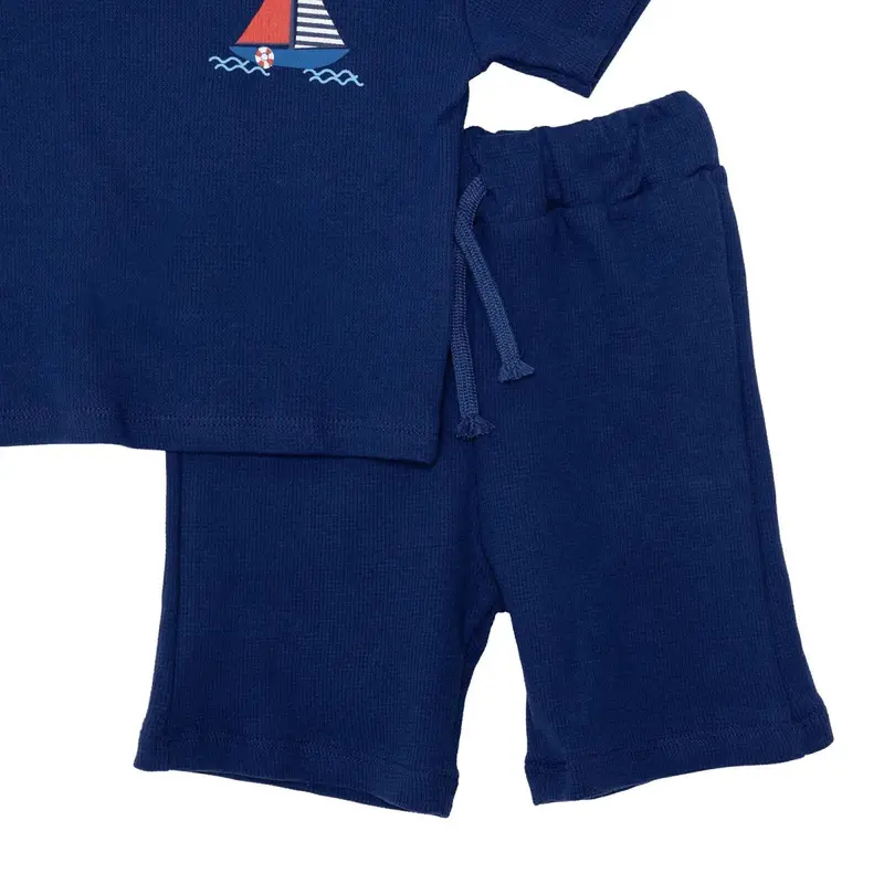 Hellobaby Boys T-Shirt & Shorts Set Nautical Print Little Sailor Crew Neck Short Length Short Sleeve - Navy Blue 4