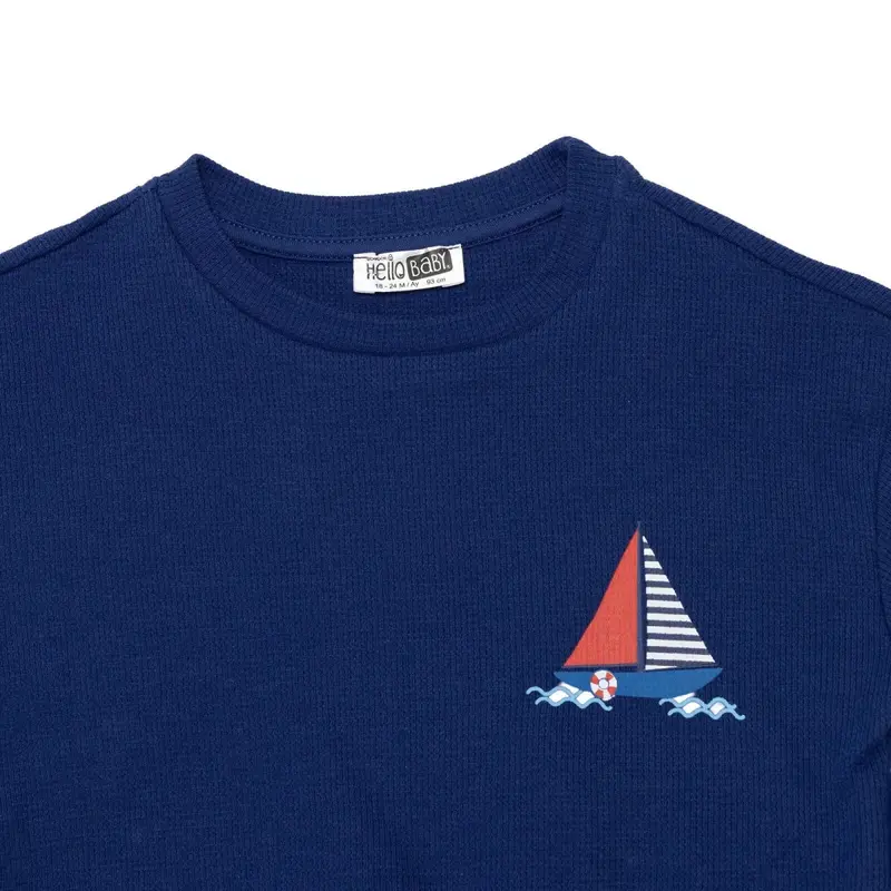 Hellobaby Boys T-Shirt & Shorts Set Nautical Print Little Sailor Crew Neck Short Length Short Sleeve - Navy Blue 6