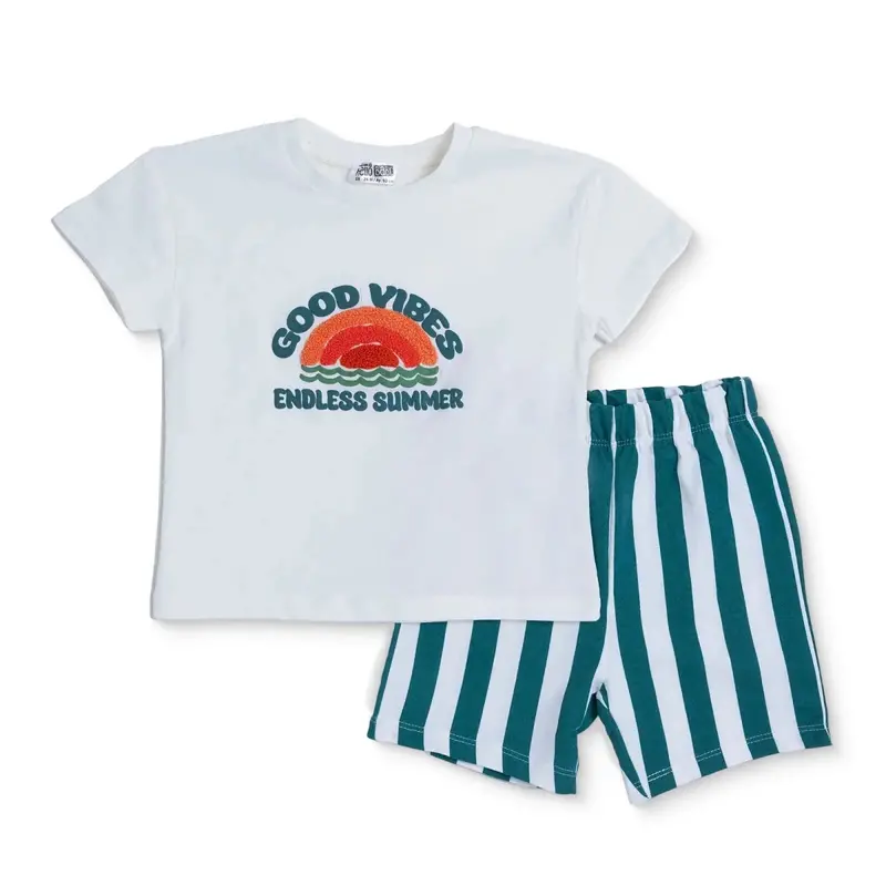 Hellobaby Boys T-Shirt & Shorts Set Slogan Print Crew Neck Above The Knee Short Sleeve - White 1
