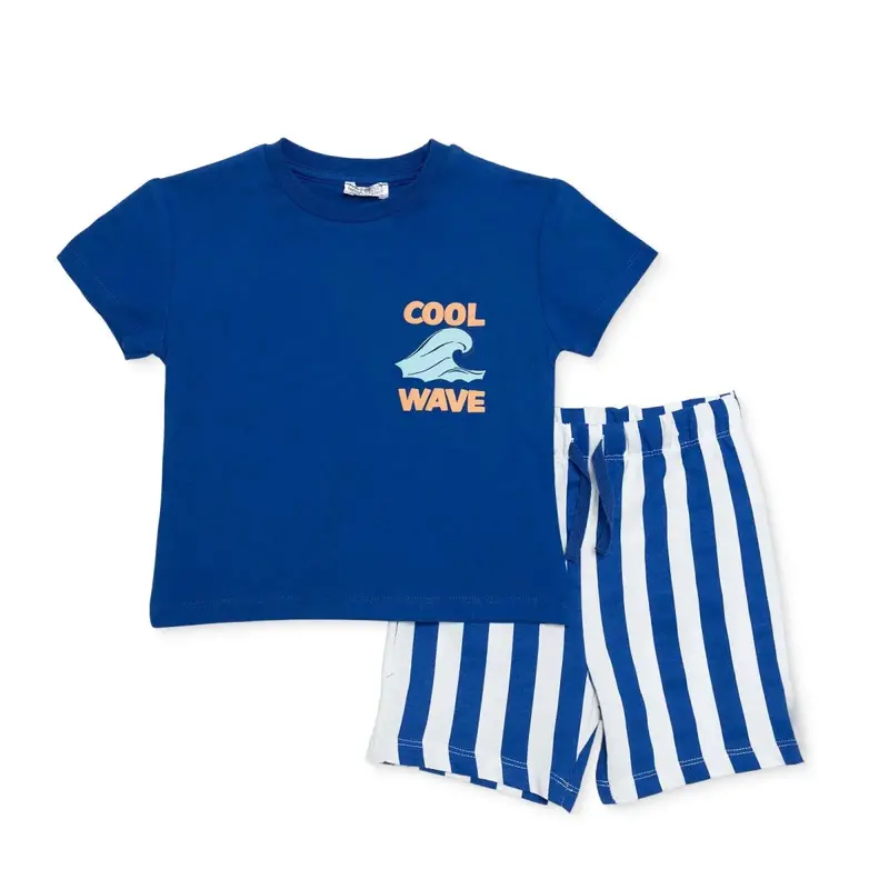 Hellobaby Boys T-Shirt & Shorts Set Striped Summer Vibes Crew Neck Short Length Short Sleeve - Navy Blue 1
