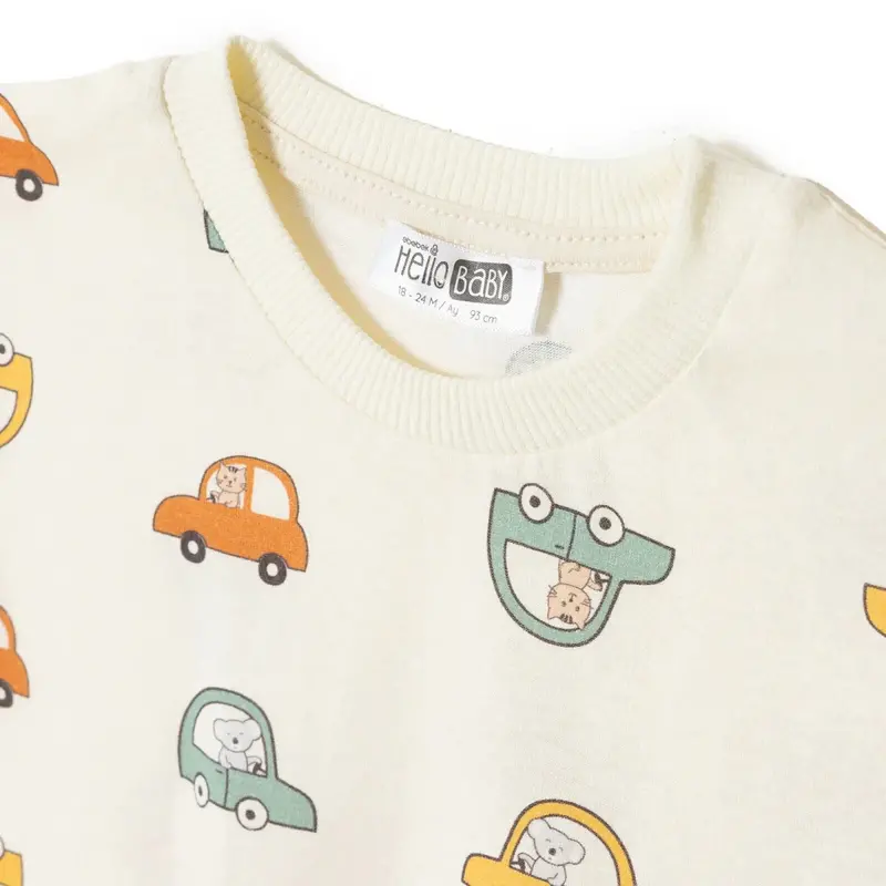 Hellobaby Boys T-Shirt & Shorts Set Vehicle Print Little Car Crew Neck Short Length Short Sleeve - Ecru Printed 4