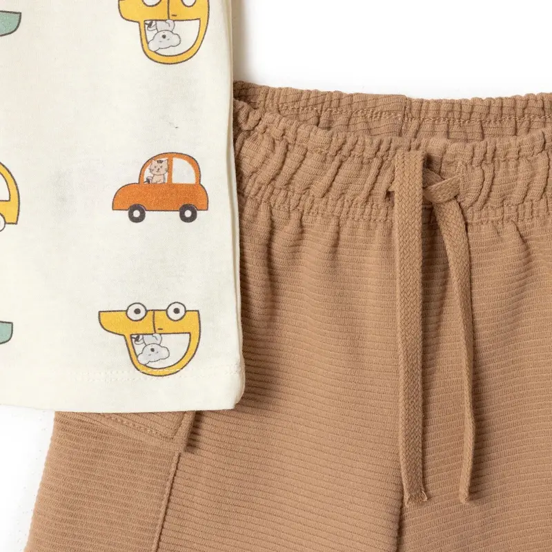 Hellobaby Boys T-Shirt & Shorts Set Vehicle Print Little Car Crew Neck Short Length Short Sleeve - Ecru Printed 5