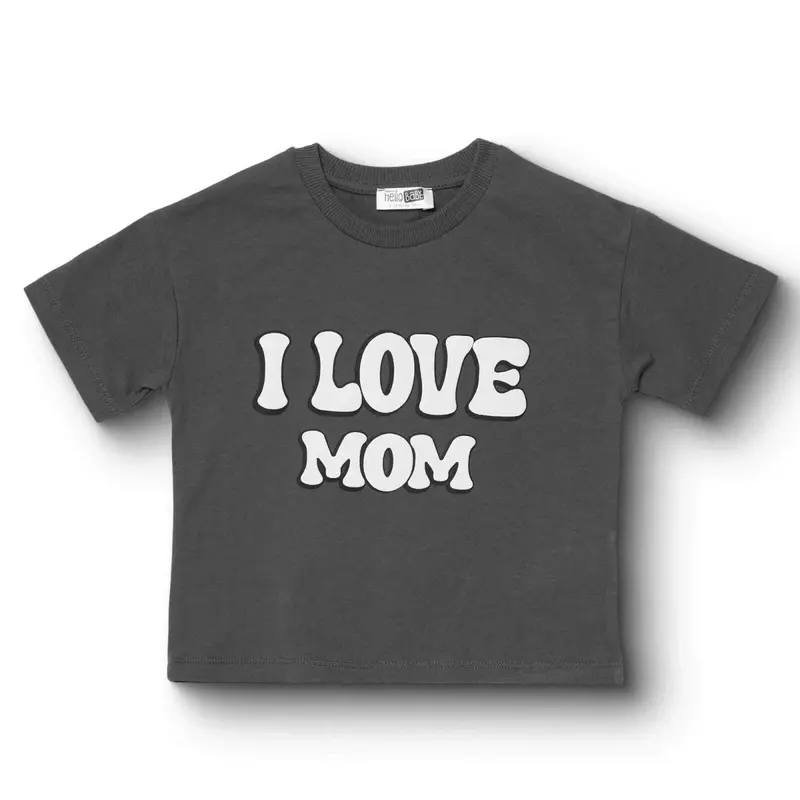 Hellobaby Boys T-Shirt Slogan I Love Mom Crew Neck Short Sleeve - Grey 1