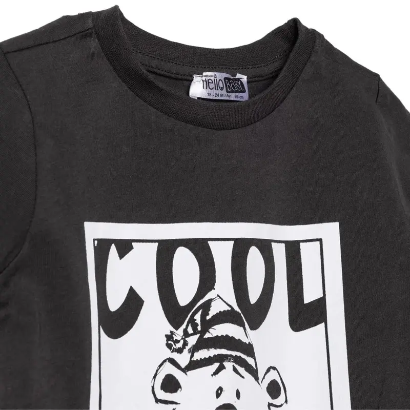Hellobaby Boys T-Shirt & Trousers Set Bear Print Cool Boy Crew Neck Full Length Short Sleeve - Anthracite 3