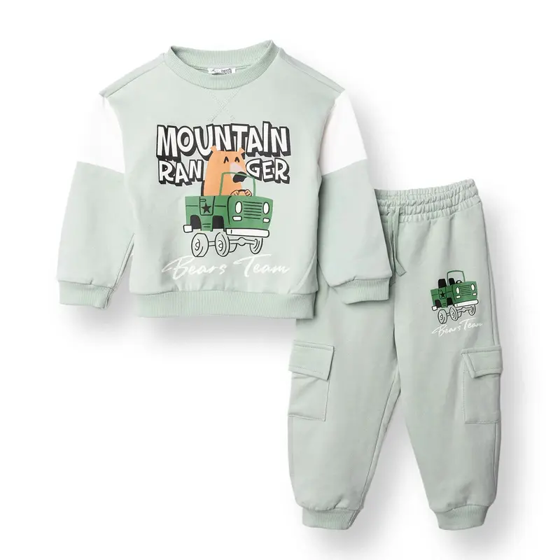 Hellobaby Boys Tracksuit Animal Crew Neck Long Leg Long Sleeve - Green 1
