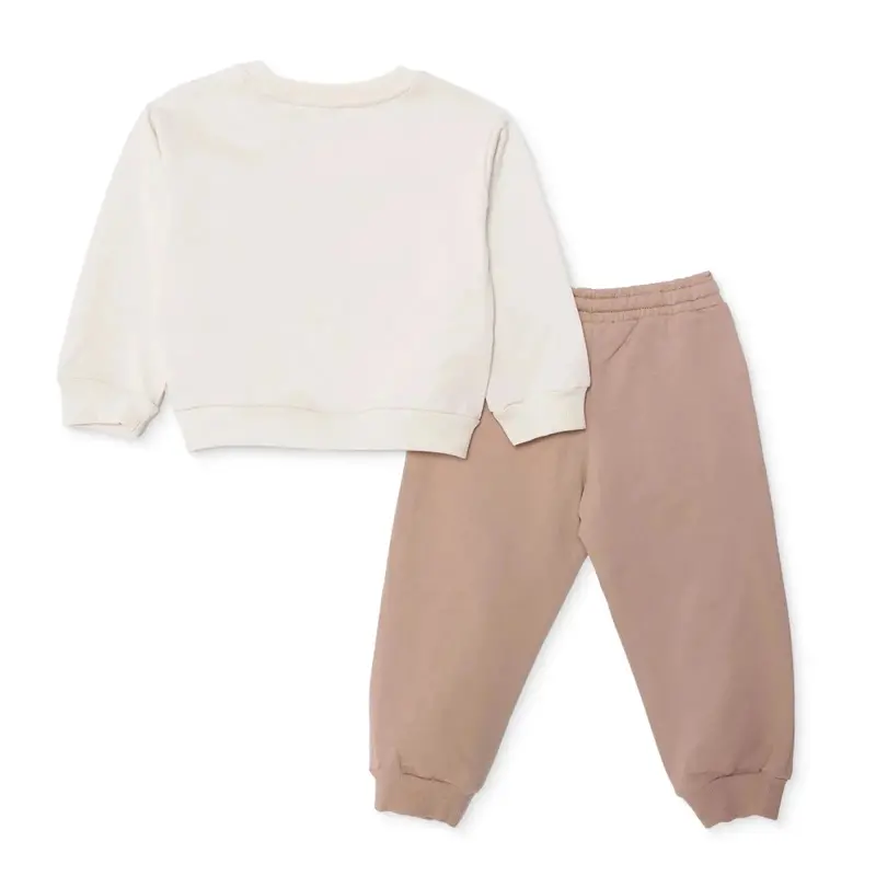 Hellobaby Boys Tracksuit Set Bear Print Lace-Up Crew Neck Full Length Long Sleeve - Ecru 2
