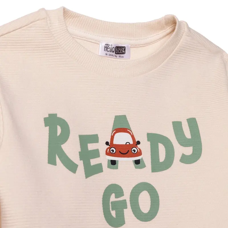 Hellobaby Boys Tracksuit Set Car Print Little Car Crew Neck Full Length Long Sleeve - Ecru 3