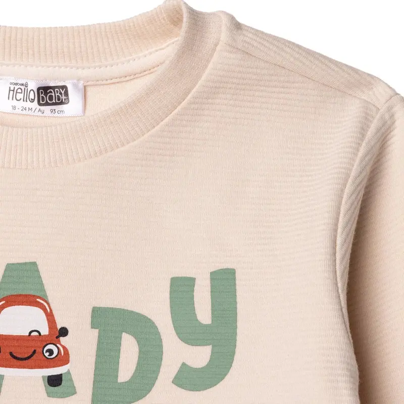 Hellobaby Boys Tracksuit Set Car Print Little Car Crew Neck Full Length Long Sleeve - Ecru 4