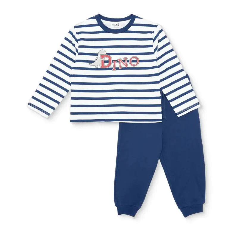 Hellobaby Boys Tracksuit Set Dinosaur Print Lace-Up Crew Neck Full Length Long Sleeve - Navy Printed 1