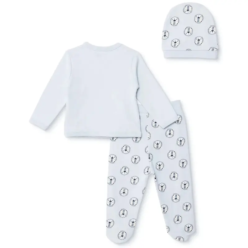 Hellobaby Boys Vest Hat & Footed Bottom Set Car Print Snap Fastening V-Neck Full Length Long Sleeve - Blue 2