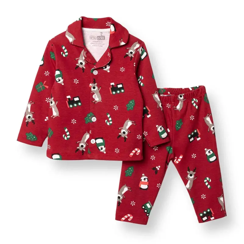 Hellobaby Christmas Baby Boy Long Sleeve Pyjamas Set - Red 1