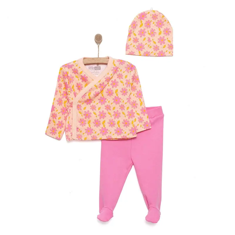 Hellobaby Girl Wrapover Top-Hat-Footed Bottom - Salmon 1