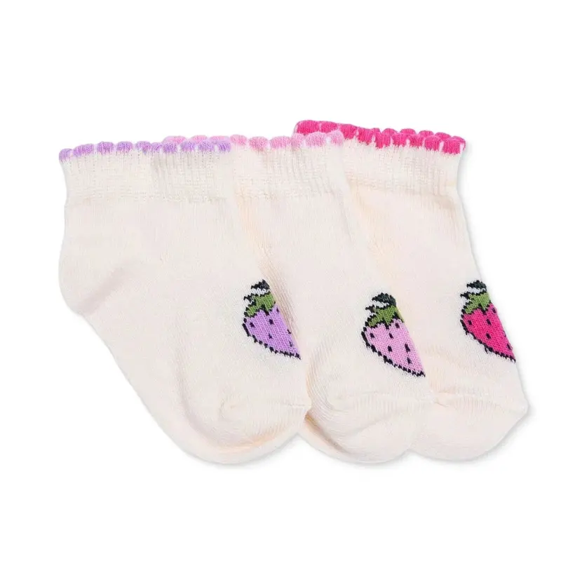 Hellobaby Girls 3-Pack Ankle Socks Strawberry Print - Ecru 1
