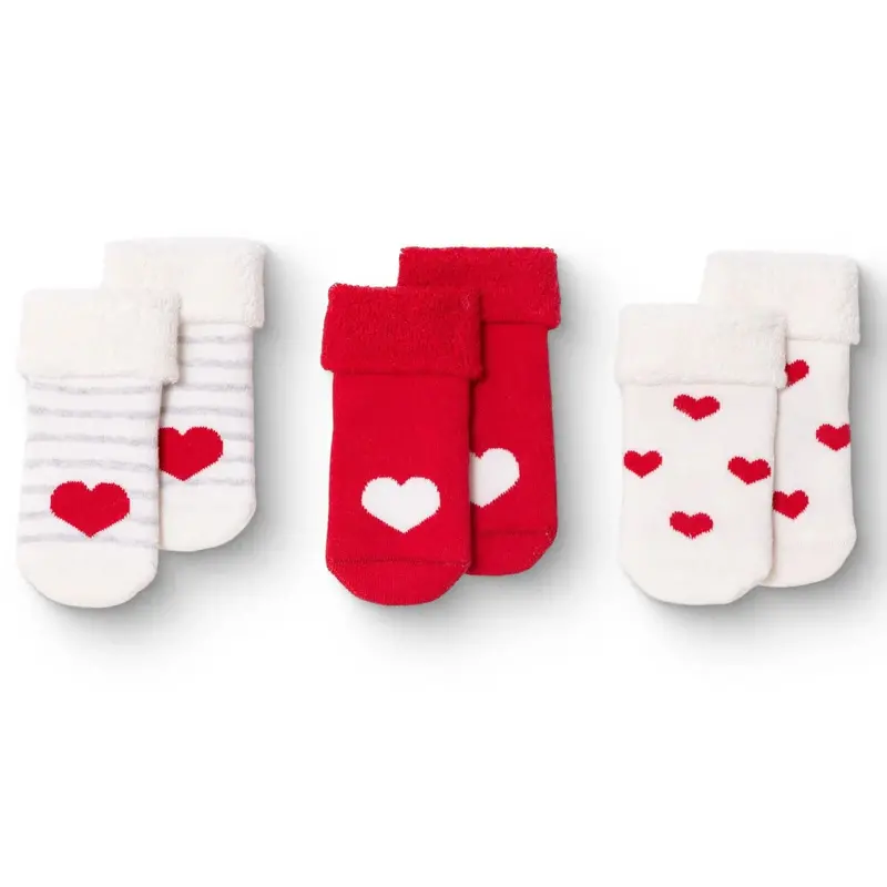 Hellobaby Girls 3-Pack Chenille Socks Heart Christmas - Red 1