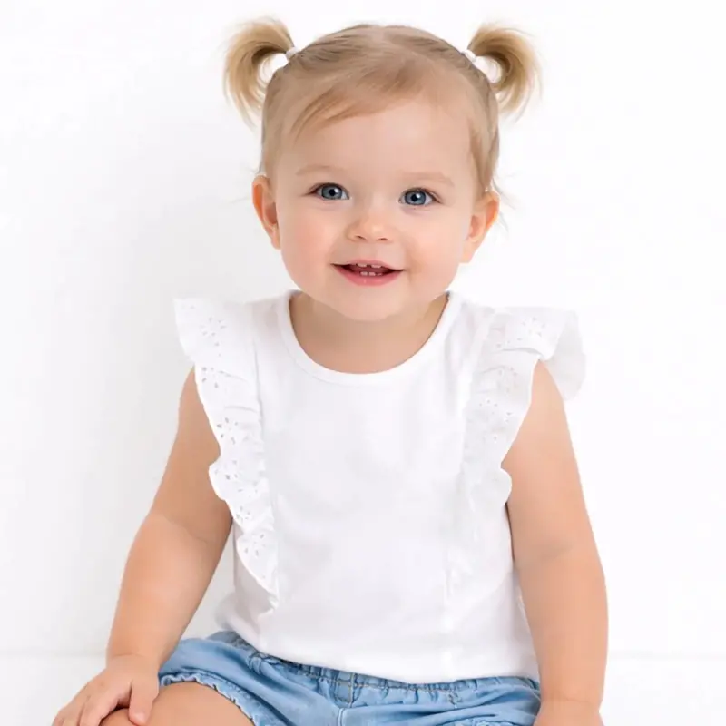 Hellobaby Girls Blouse Berry Belle Crew Neck Short Sleeve - Ecru 1