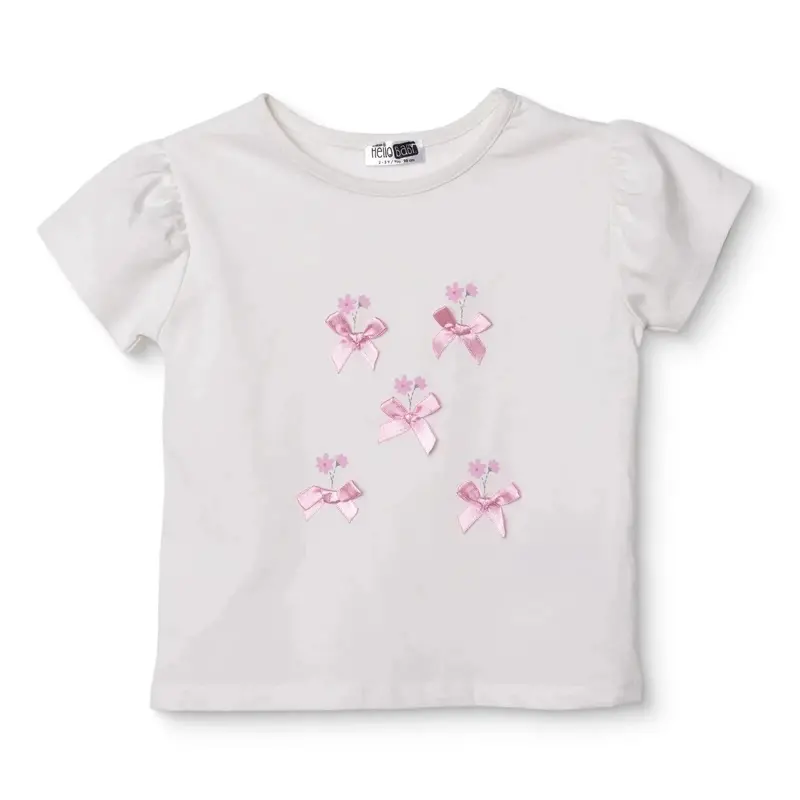 Hellobaby Girls Blouse Flower Garden Crew Neck Short Sleeve - Ecru 1