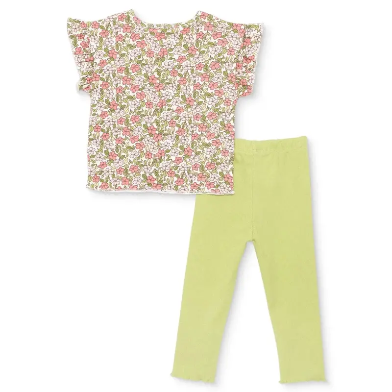 Hellobaby Girls Blouse-Leggings Flower Pastel Dreams Crew Neck Long Leg Short Sleeve - Ecru Printed 2