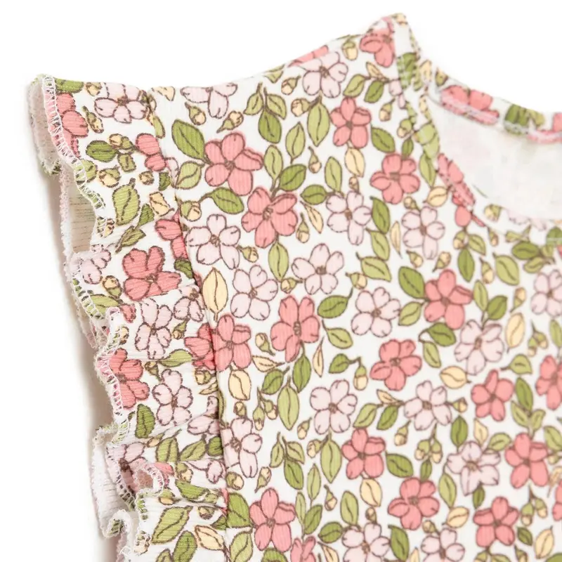 Hellobaby Girls Blouse-Leggings Flower Pastel Dreams Crew Neck Long Leg Short Sleeve - Ecru Printed 6