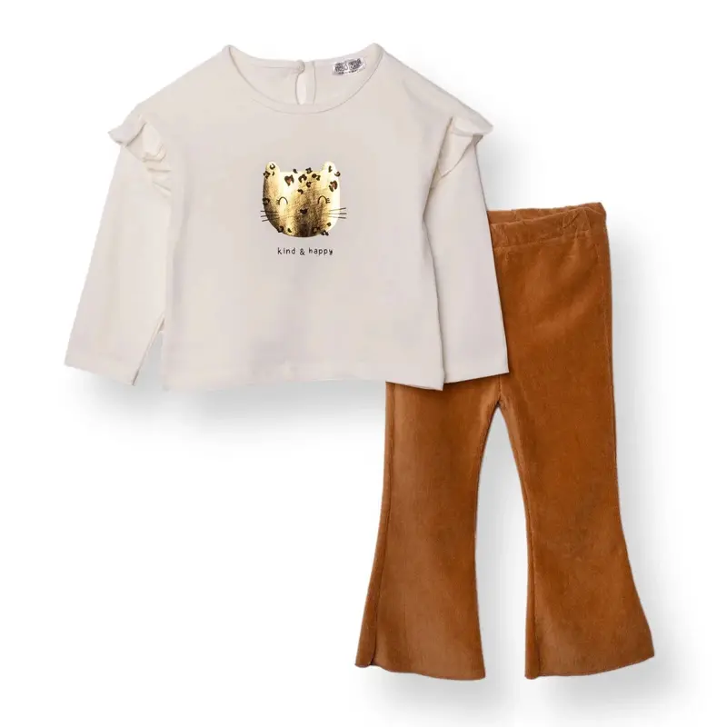 Hellobaby Girls Blouse-Leggings Leopar Long Leg Long Sleeve - Ecru 1