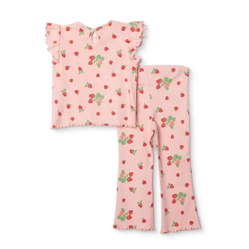 Hellobaby Girls Blouse & Leggings Set Cherry Print Berry Belle Crew Neck Full Length Short Sleeve - Pink Printed 2