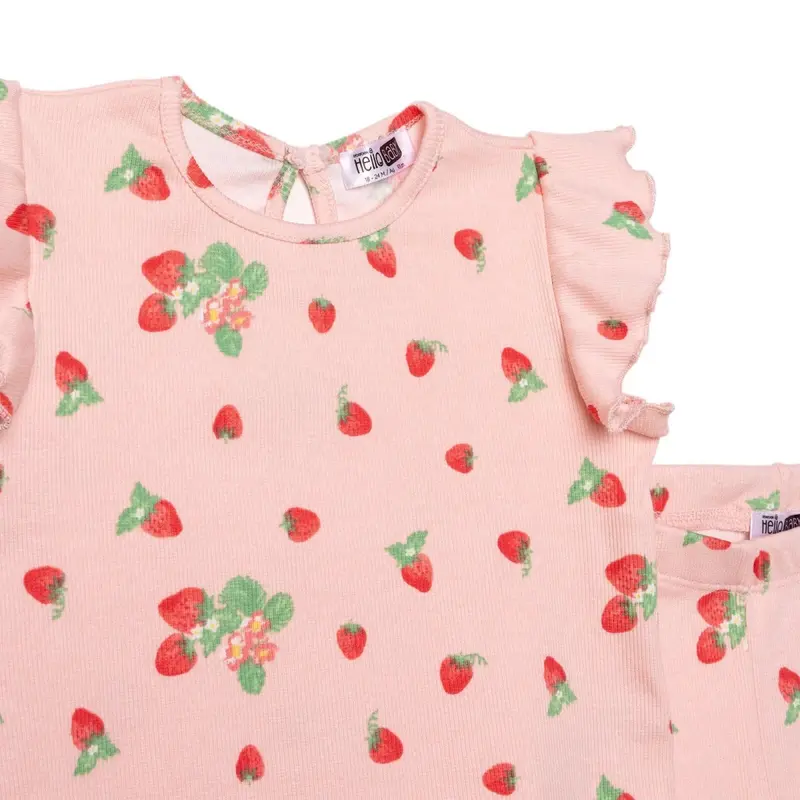 Hellobaby Girls Blouse & Leggings Set Cherry Print Berry Belle Crew Neck Full Length Short Sleeve - Pink Printed 3