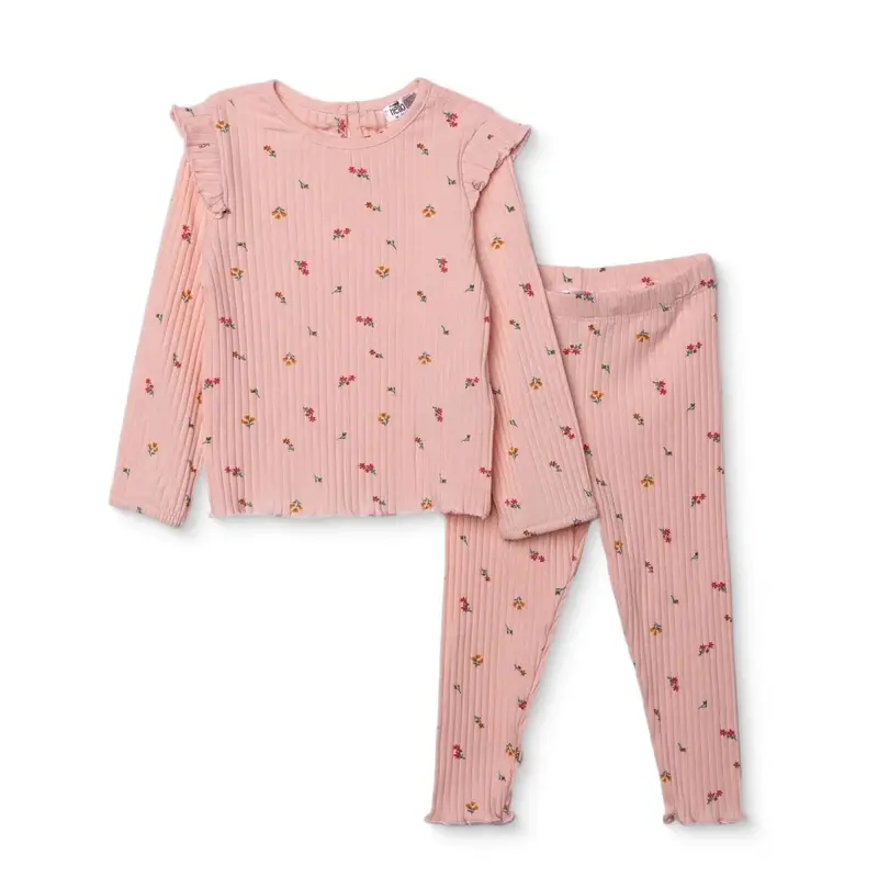 Hellobaby Girls Blouse & Leggings Set Floral Print Crew Neck Full Length Long Sleeve - Beige Printed 1