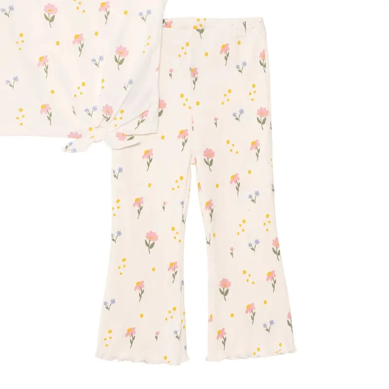 Hellobaby Girls Blouse & Leggings Set Floral Print Flower Garden Crew Neck Full Length Short Sleeve - Ecru Printed 4