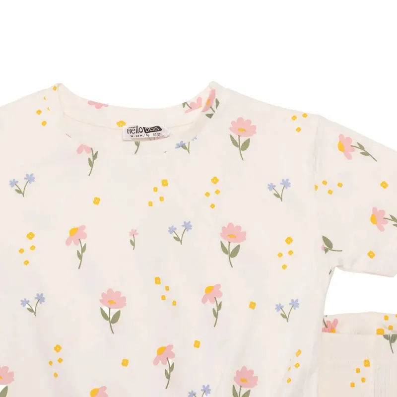 Hellobaby Girls Blouse & Leggings Set Floral Print Flower Garden Crew Neck Full Length Short Sleeve - Ecru Printed 5