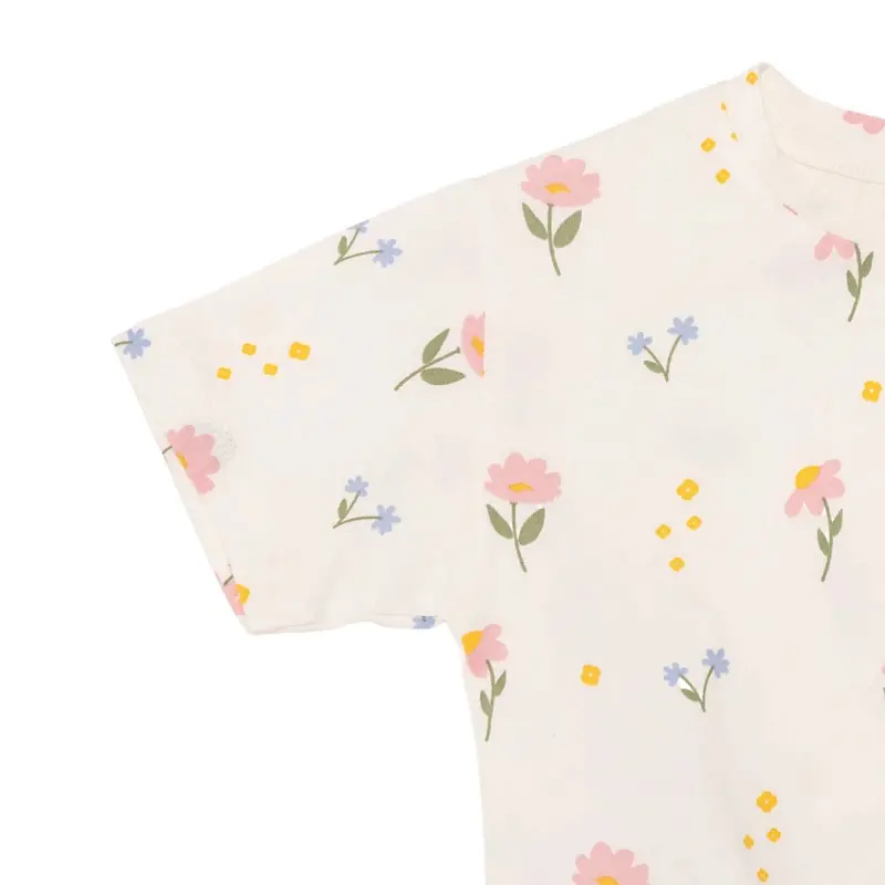 Hellobaby Girls Blouse & Leggings Set Floral Print Flower Garden Crew Neck Full Length Short Sleeve - Ecru Printed 6