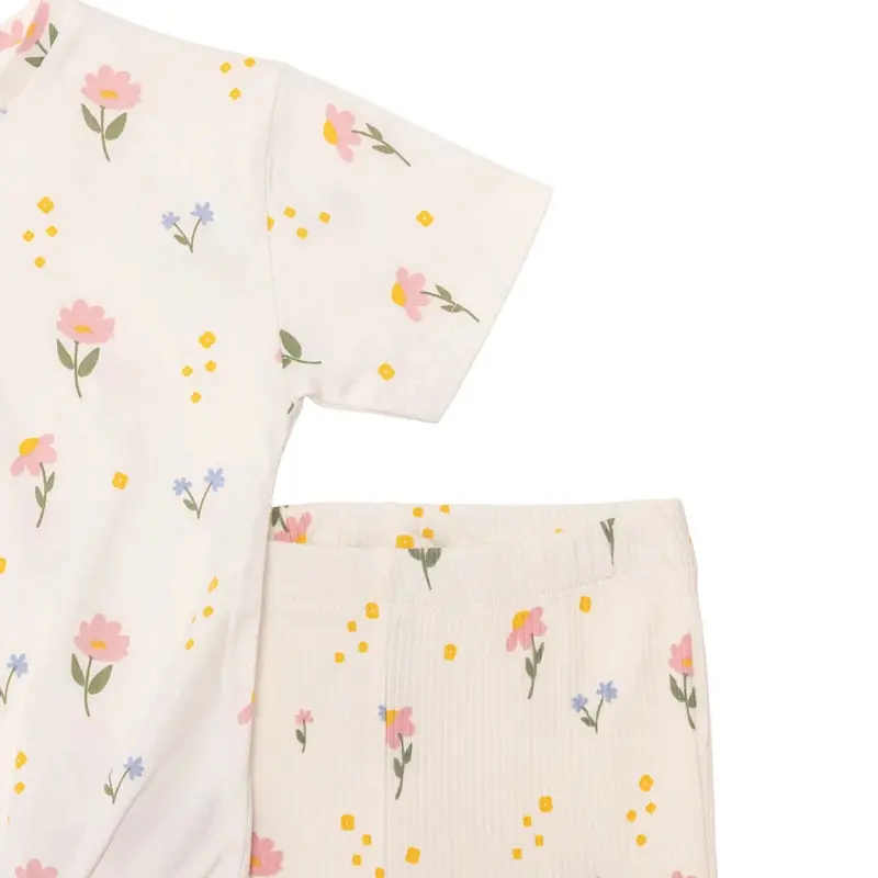 Hellobaby Girls Blouse & Leggings Set Floral Print Flower Garden Crew Neck Full Length Short Sleeve - Ecru Printed 7