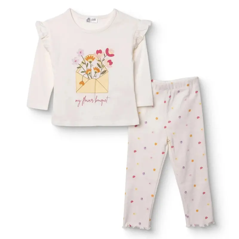 Hellobaby Girls Blouse & Leggings Set Pastel Dreams Crew Neck Full Length Long Sleeve - Ecru 1
