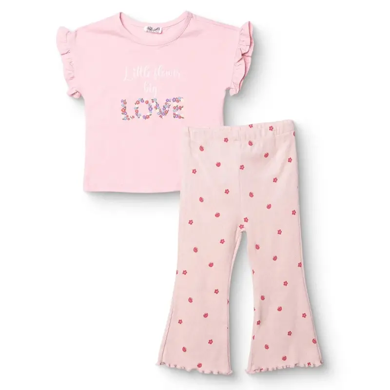 Hellobaby Girls Blouse & Leggings Set Text Print Pastel Dreams Crew Neck Full Length Short Sleeve - Pink 1